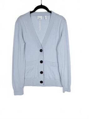 Burberry Light Blue Intarsia Back Logo V-Neck Button Cardigan Sweater Small‎